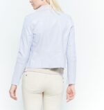 Women's Front Open Sky Blue Leather Jacket - Image 2