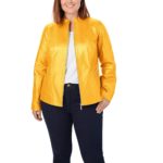 Women's Front Zip Yellow Real Leather Jacket