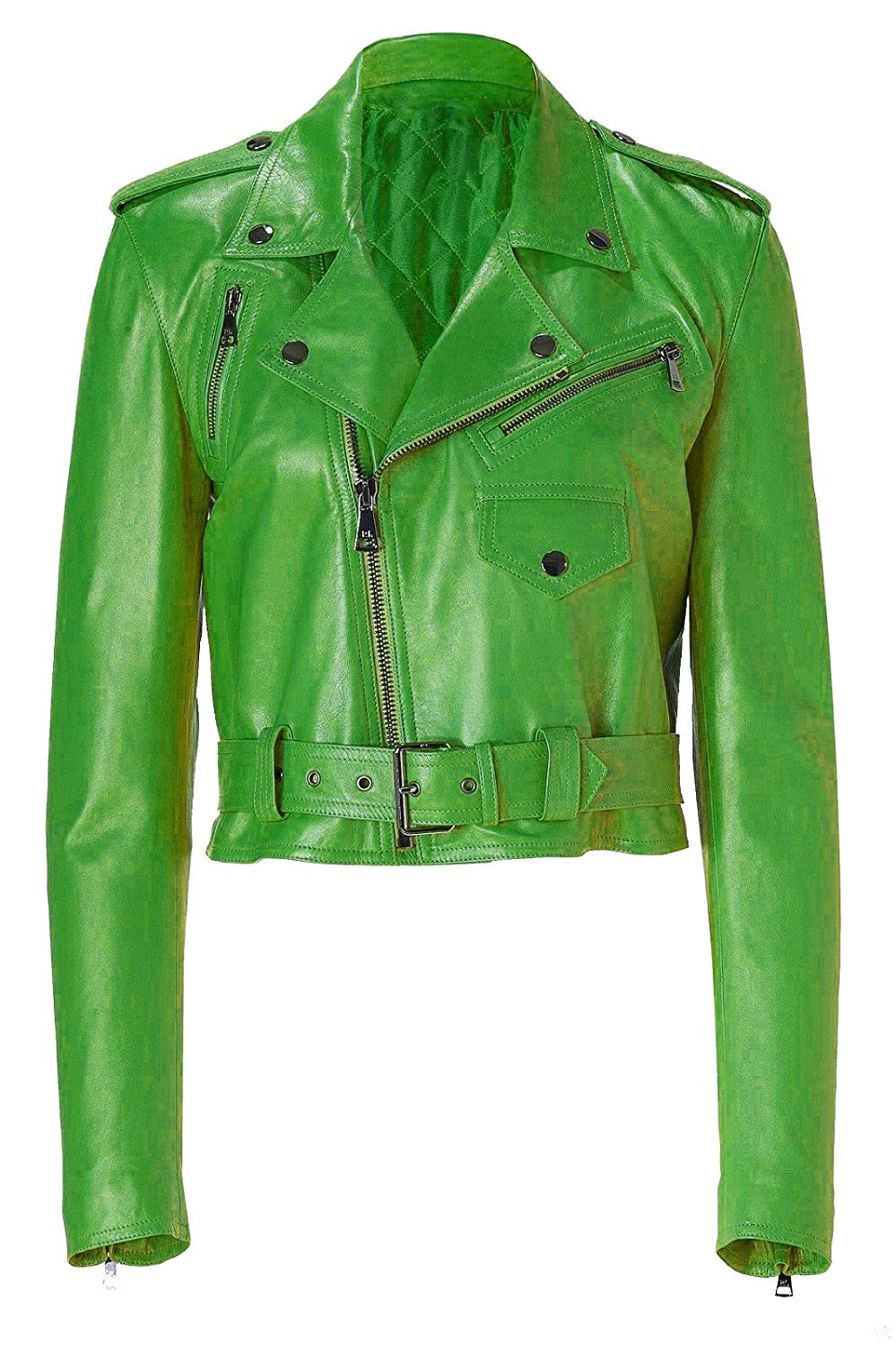 women's green cropped biker leather jacket with zipper closure women's green cropped biker leather jacket with zipper closure