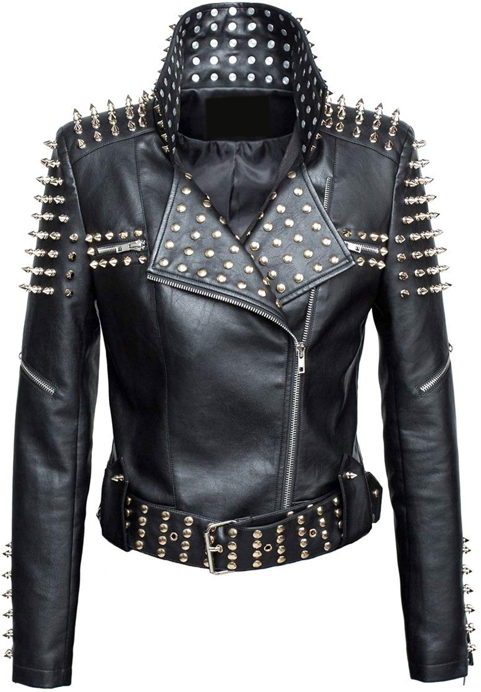 womens-leather-studded-punk-style-cropped-jacket-(2) Womens Leather Studded Punk Style Cropped Jacket - Image 1