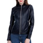 Women's Long Sleeve Black Zipper Moto Bomber Jacket