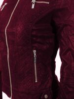 Women Maroon Suede Zip Up Moto Biker Jacket