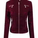 Maroon motorcycle leather jacket for women