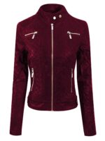 Maroon motorcycle leather jacket for women
