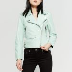 Women's Mint Blue Leather Moto Jacket