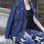 Women's Real Leather Blue Color Moto Jacket
