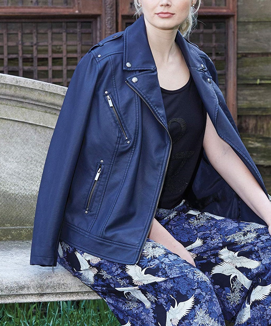 womens-real-leather-blue-color-moto-jacket Women's Real Leather Blue Color Moto Jacket - Image 1