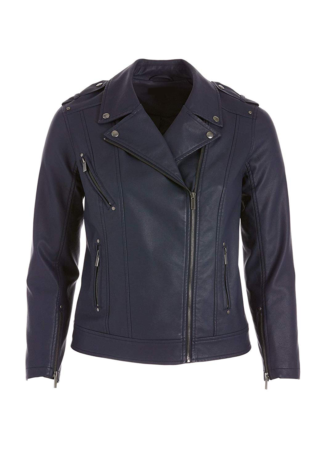 womens-real-leather-dark-gray-color-moto-jacket Women's Real Leather Dark Gray Color Moto Jacket - Image 1