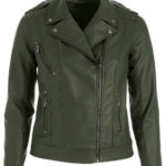 Women's Real Leather Deep Olive Color Moto Jacket