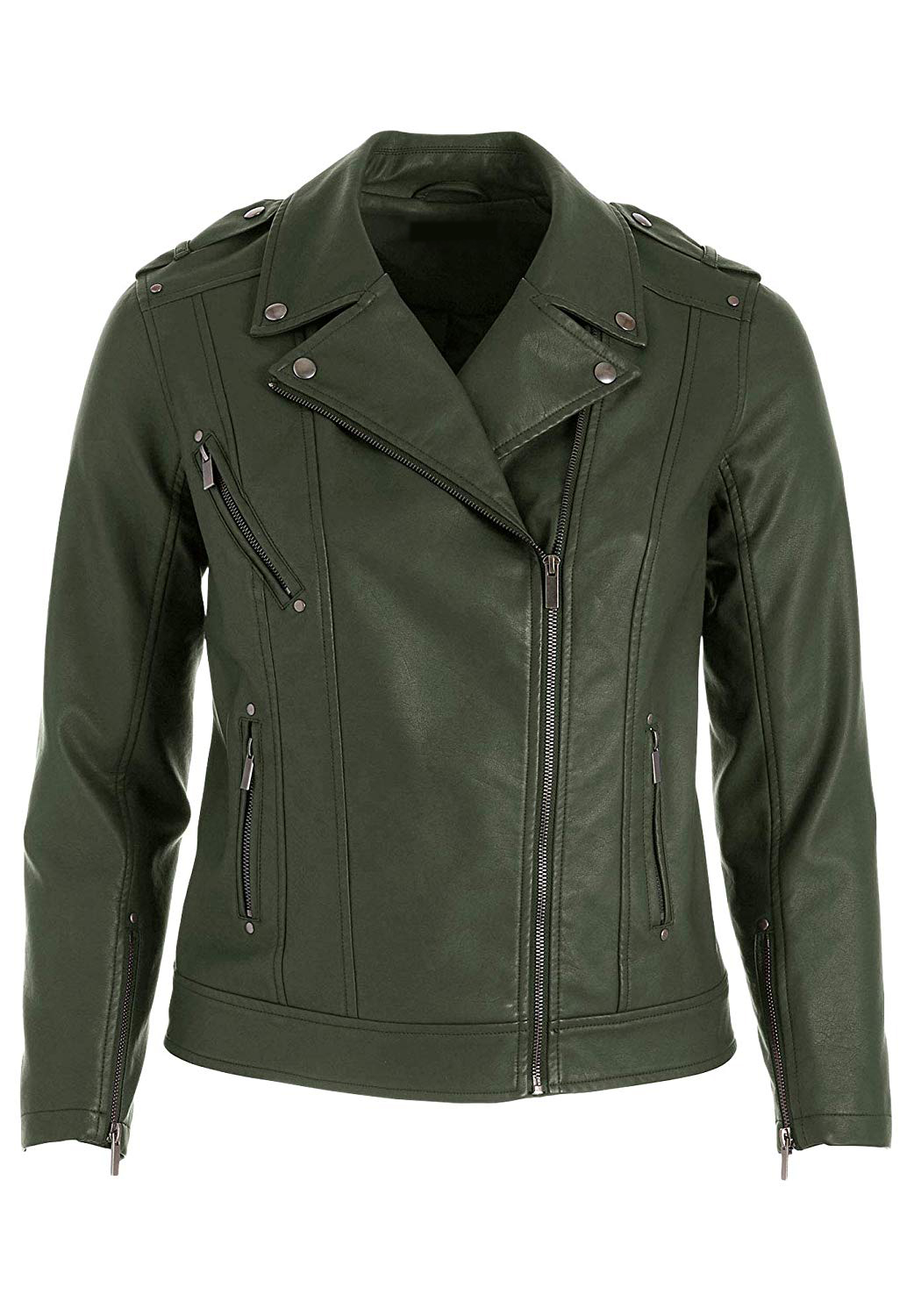 womens-real-leather-deep-olive-color-moto-jacket Women's Real Leather Deep Olive Color Moto Jacket - Image 1