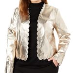 Women's Sparkling Champagne Scalloped Leather Jacket