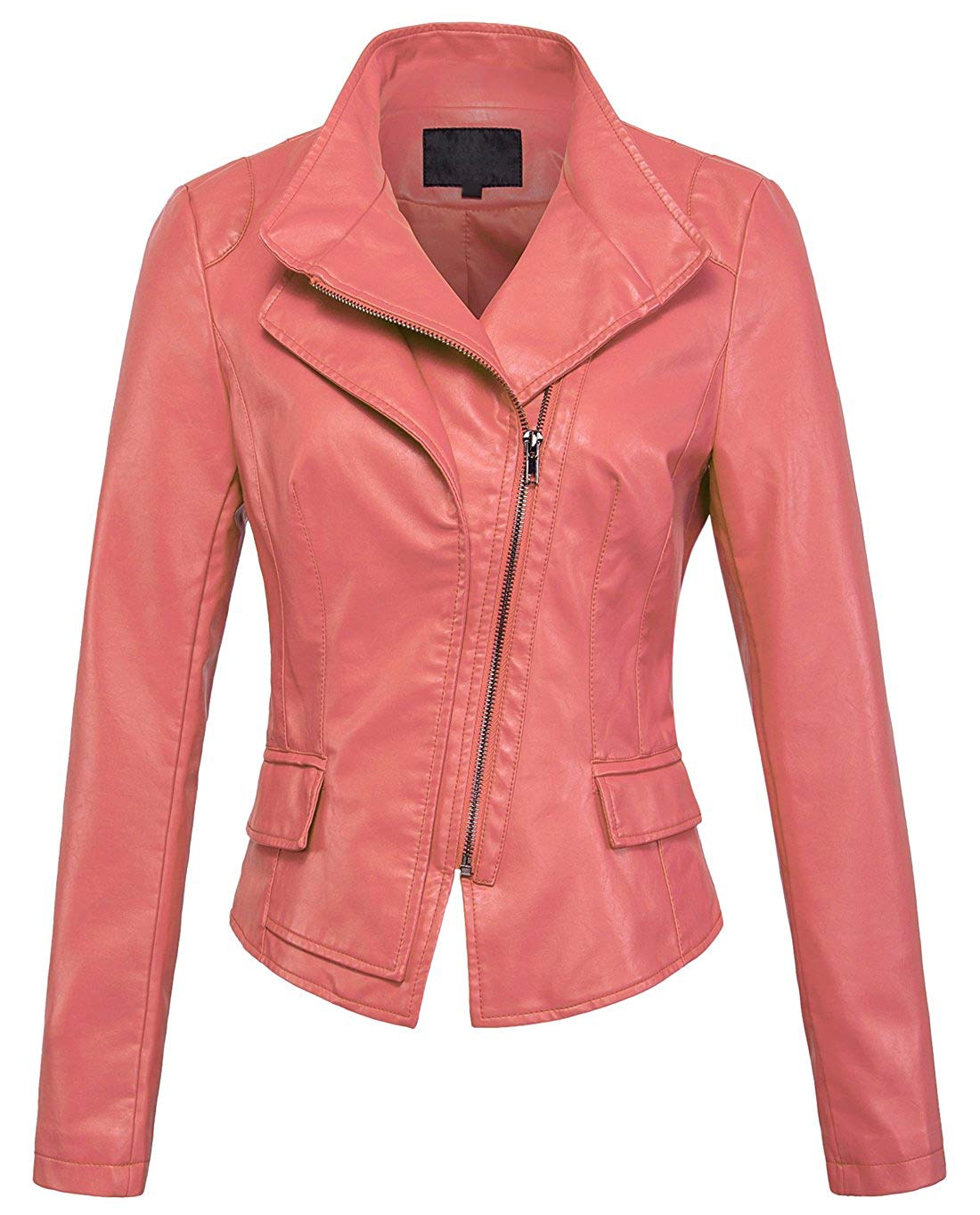 women's soft pink oblique biker jacket with asymmetric zipper women's soft pink oblique biker jacket with asymmetric zipper