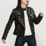Zip-Front Pocketed Leather Jacket