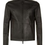 Dylan black leather biker jacket with sharp lapels and zip pockets