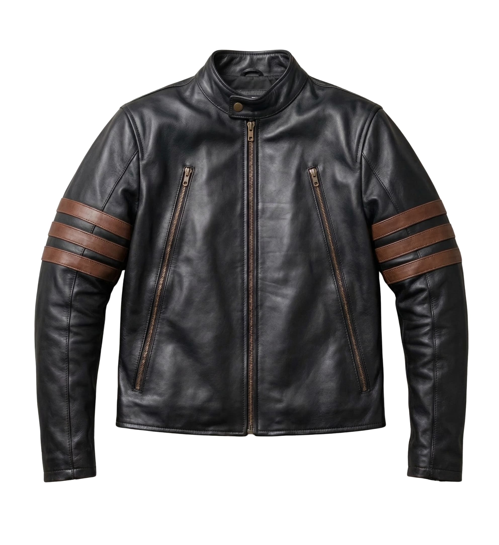 Black X-Men Origins Wolverine Leather Jacket Front Black X-Men Origins Wolverine Leather Jacket Front