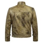 Back view of Expendables 2 Jason Statham Lee Christmas Leather Jacket featuring a horizontal yoke, vertical panel seams, and adjustable buckled waist tabs.