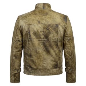 Back view of Expendables 2 Jason Statham Lee Christmas Leather Jacket featuring a horizontal yoke, vertical panel seams, and adjustable buckled waist tabs.