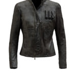 Front view of Han Solo women leather jacket with screen-accurate stitching and zipper