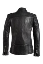 Back Kendrick black biker leather jacket with lining and pocket detail