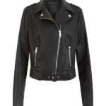 Front view of Magma Stone leather jacket with textured finish and metallic zippers