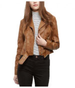 Model wearing Sienna jacket paired with black pants in natural light