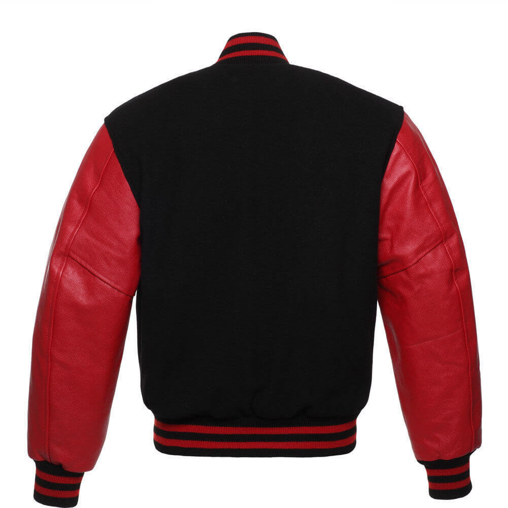 Black Mens Leather Varsity Jackets | Classical Mens Patches Leather Varsity Letterman Bomber Jacket | Palaleather , Black / Custom Size