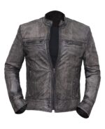 Men's Vintage Cafe Racer Distressed Leather Biker Jacket