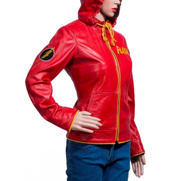 Flash Red Hooded Leather Jacket