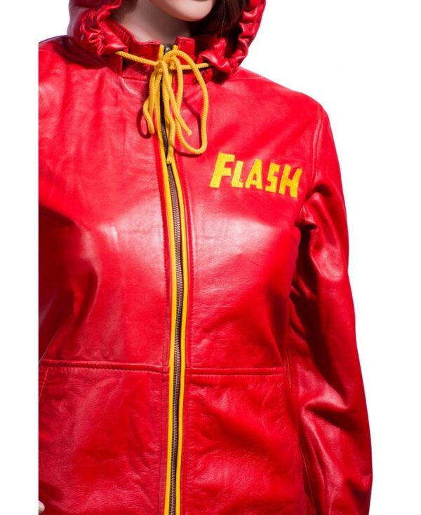 Flash Red Hooded Leather Jacket