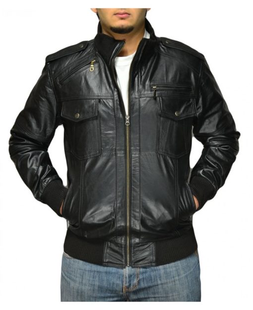 Amigo-Black-Leather-Bomber-Jacket-front Amigo-Black-Leather-Bomber-Jacket-front