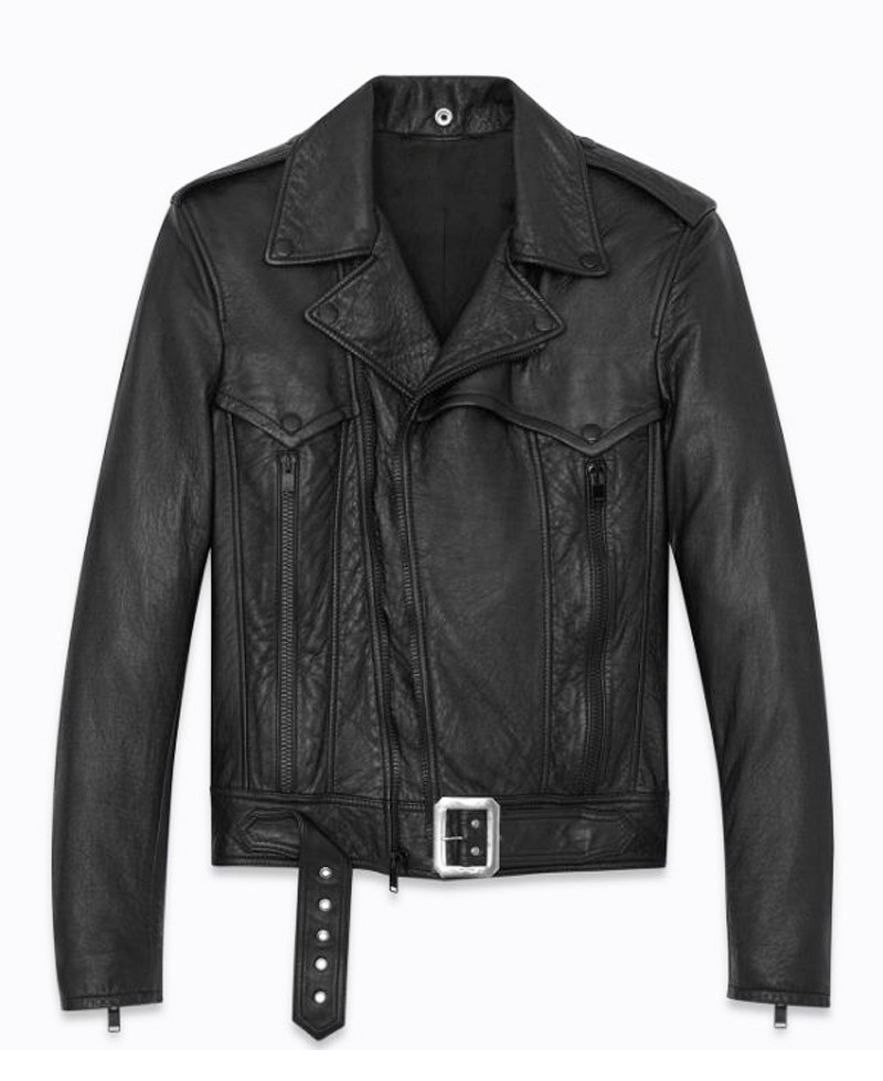 Front view of Coalman black leather biker jacket with heavy-duty zippers and sharp lapels Front view of Coalman black leather biker jacket with heavy-duty zippers and sharp lapels