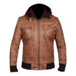 Edinburgh Brown Hooded Leather Jacket