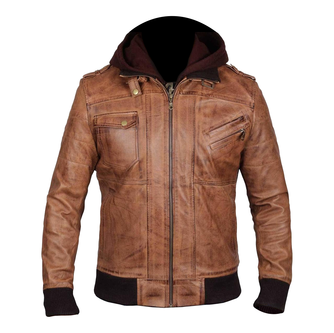 Edinburgh Brown Hooded Leather Jacket (1) Edinburgh Brown Hooded Leather Jacket - Image 1