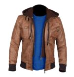 Edinburgh Brown Hooded Leather Jacket - Image 5
