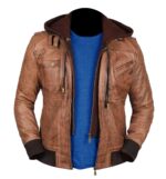 Edinburgh Brown Hooded Leather Jacket - Image 3