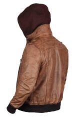 Edinburgh Brown Hooded Leather Jacket - Image 2