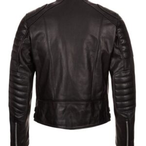 Back of Gableson leather biker jacket showing inner lining and button lapels