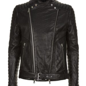 Rugged Gator leather biker jacket laid flat showing detailed stitching and lining