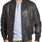 Justin Black Leather Bomber Jacket