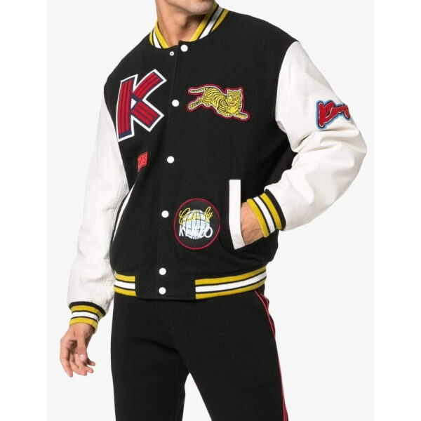 KENZO Logo Dragon Embroidered Wool Blend Varsity Jacket - Image 3