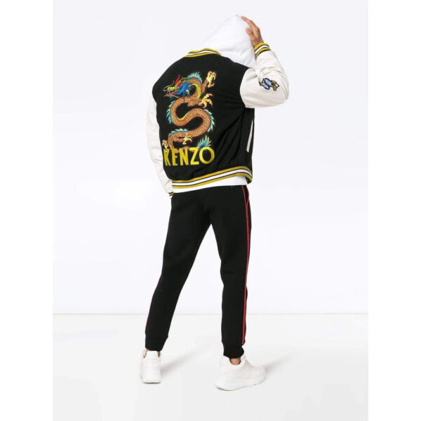 KENZO Logo Dragon Embroidered Wool Blend Varsity Jacket - Image 4