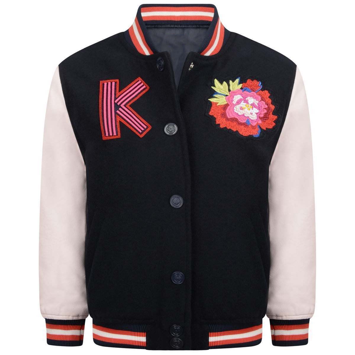 KENZO Logo Kids Dragon Embroidered Wool Blend Varsity Jacket