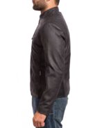 Side angle showing tailored arms and collar of the Mark Wahlberg jacket