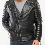 Mens Black Padded Motorcycle Leather Jacket