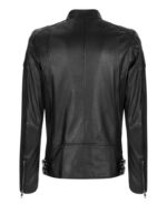 Back of Moda leather biker jacket with sleek fitted silhouette