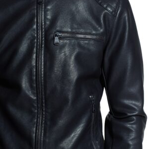 Close-up of high-quality leather grain on Monarch black jacket