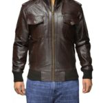 The-Spy-Brown-Leather-Bomber-Jacket-front