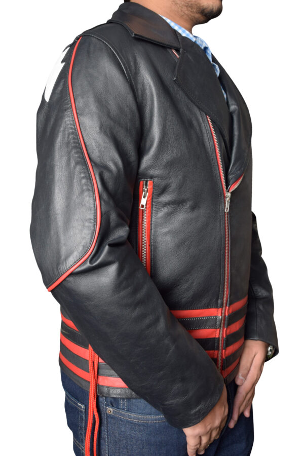 view of Radeon biker jacket highlighting internal lining and zip details view of Radeon biker jacket highlighting internal lining and zip details