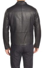 Laid flat Robbie leather jacket showing full sleeves, collar, and zip pockets