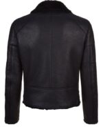 Back view of Roger leather biker jacket with structured shoulders and arms